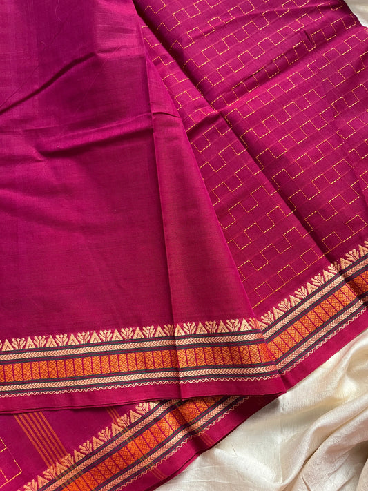 Threaded Tales – Pink Chettinadu Cotton Saree with Thread-Woven Body