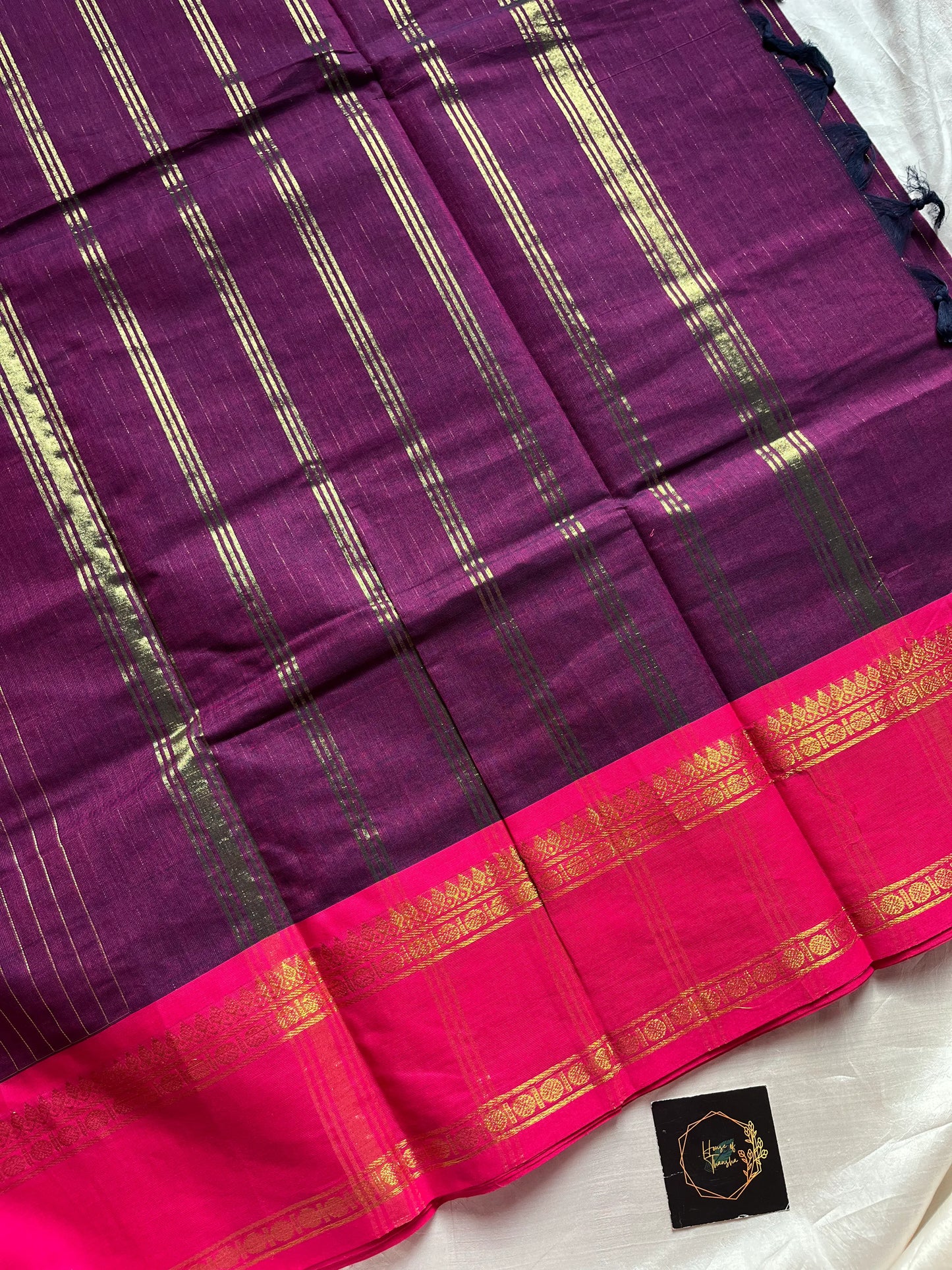 Zari Edition | Dark Purple Kanchi Cotton Saree with Pink border
