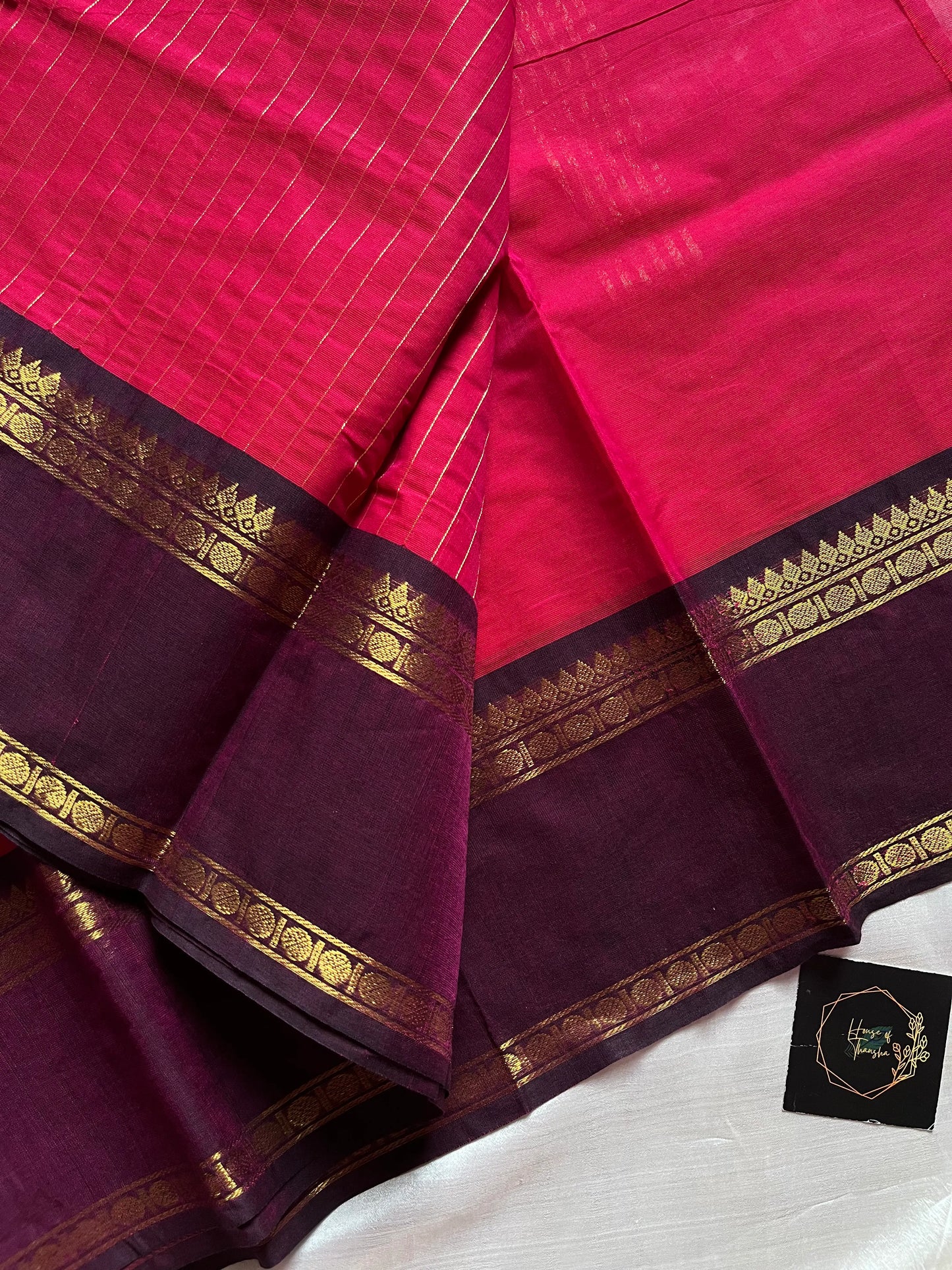Zari Edition | Rani Pink Kanchi Cotton Saree with Royal Violet Border