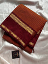 Rust Orange Kanchi cotton saree with maroon Rettaipettu border and zari pallu – House of Thansha