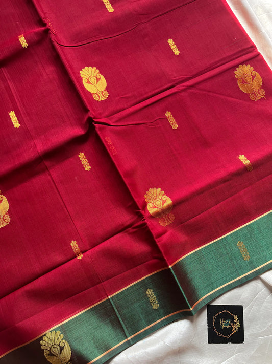 Vegan Weaves – Crimson 10 Yards Handloom Art Silk Saree