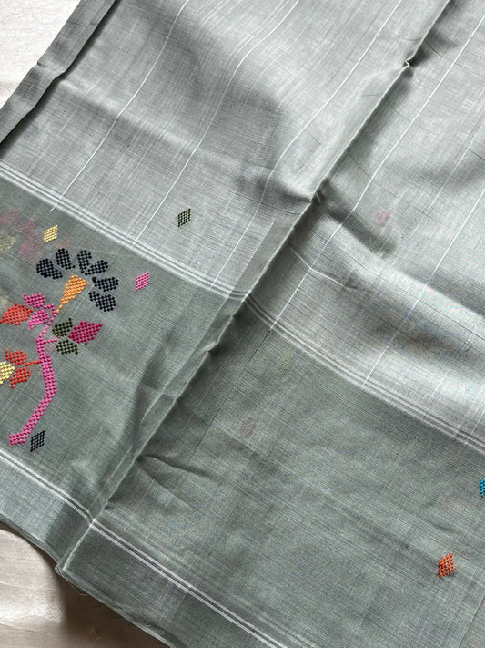 Chedibutta Saree - Handloom Vegan Art Silk - Grey