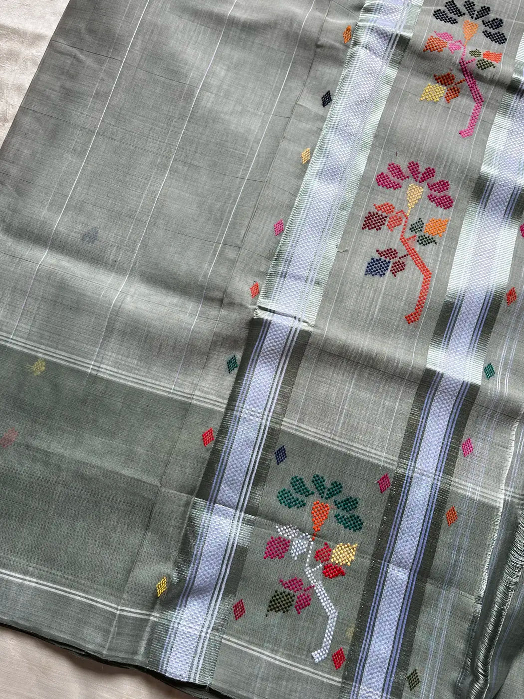 Chedibutta Saree - Handloom Vegan Art Silk - Grey