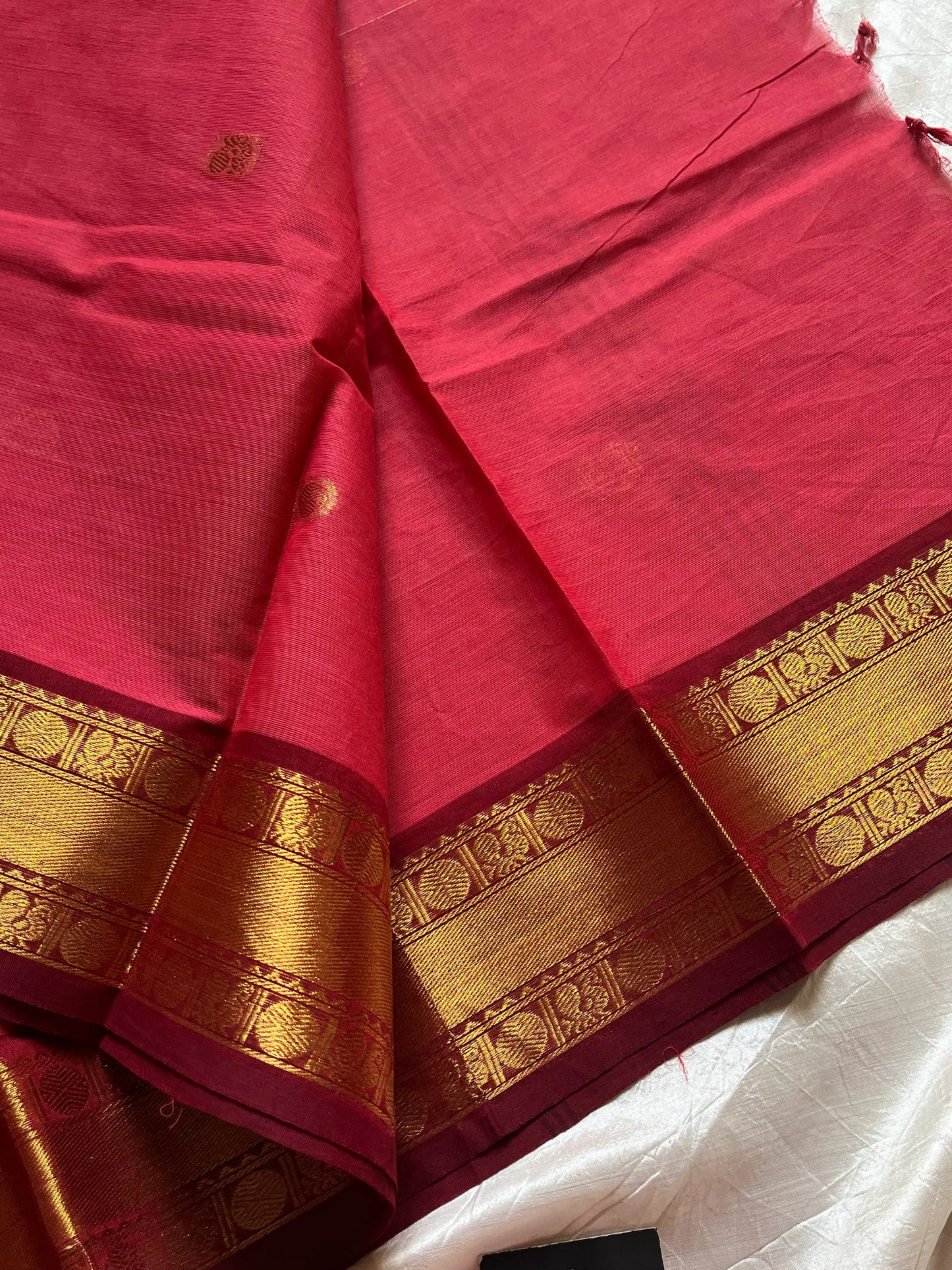 Subtle Weaves – Coral Pink Chettinadu Cotton Saree