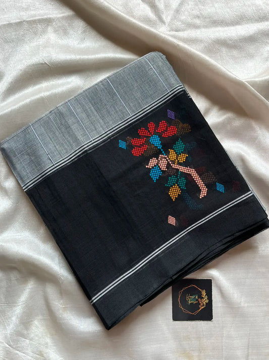 Chedibutta Saree - Handloom Vegan Art Silk - Black