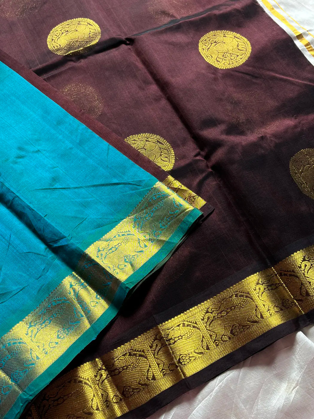 Pattu Nool Edit | Kanchi Silkcotton saree - Coffee Brown & Blue