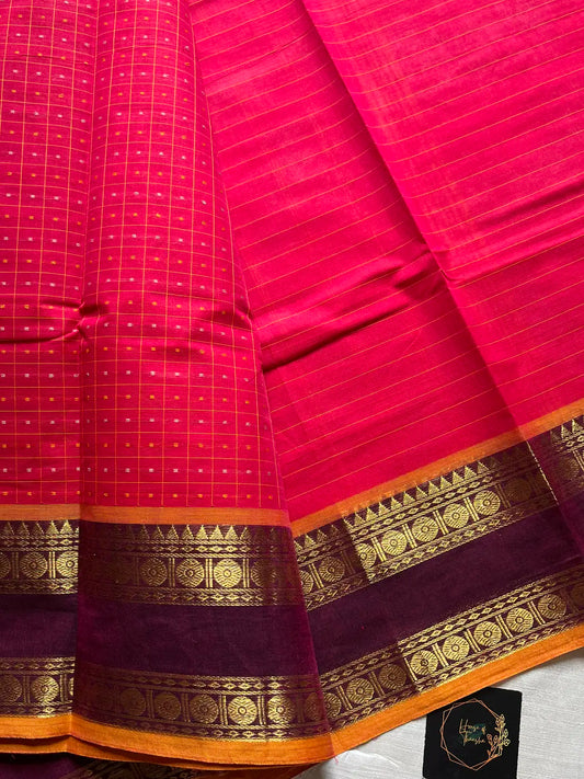 Kattam Series - Pink Checked Kanchi Cotton Saree