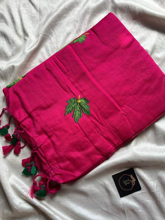 Pink Handpainted Khadi Cotton Saree, 6 meters, soft breathable fabric