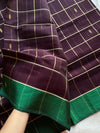 Vegan Silk saree – Plum Brown Checked Handloom Art Silk Saree