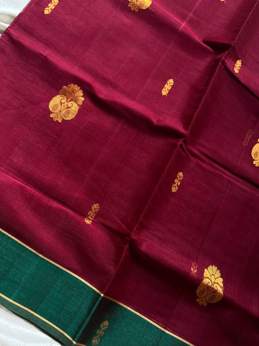 Vegan Silk Saree – Maroon Handloom Art Silk