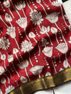 Maroon Chennuri silk saree with white pen Kalamkari floral design – House of Thansha