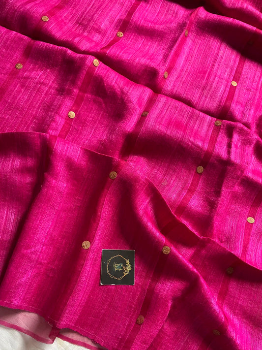 Handloom Matka Silk Saree with Muslin Pallu - Pink