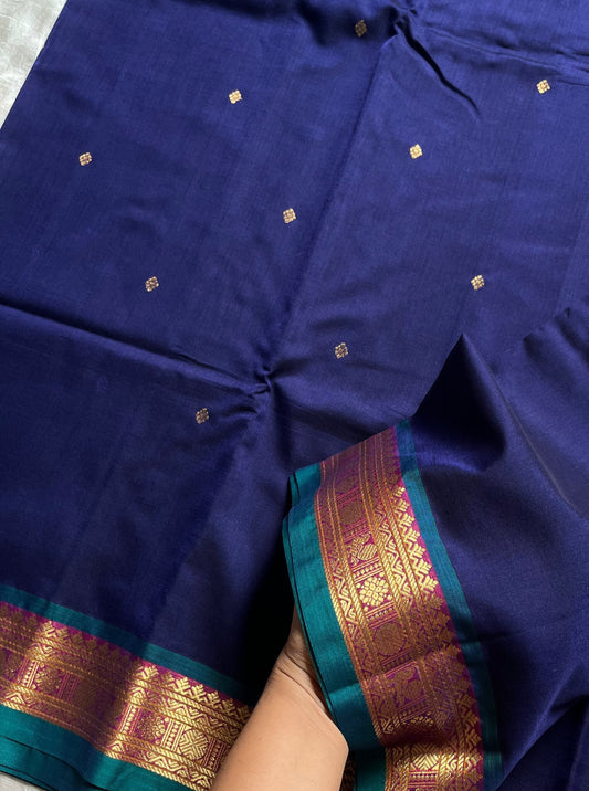 120 Count Mercerised Kanchi Cotton Saree with Zari Border and Grand Pallu – House of Thansha