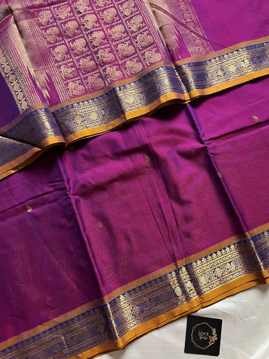 120 Count Mercerised Kanchi Cotton Saree with Zari Border and Grand Pallu – House of Thansha