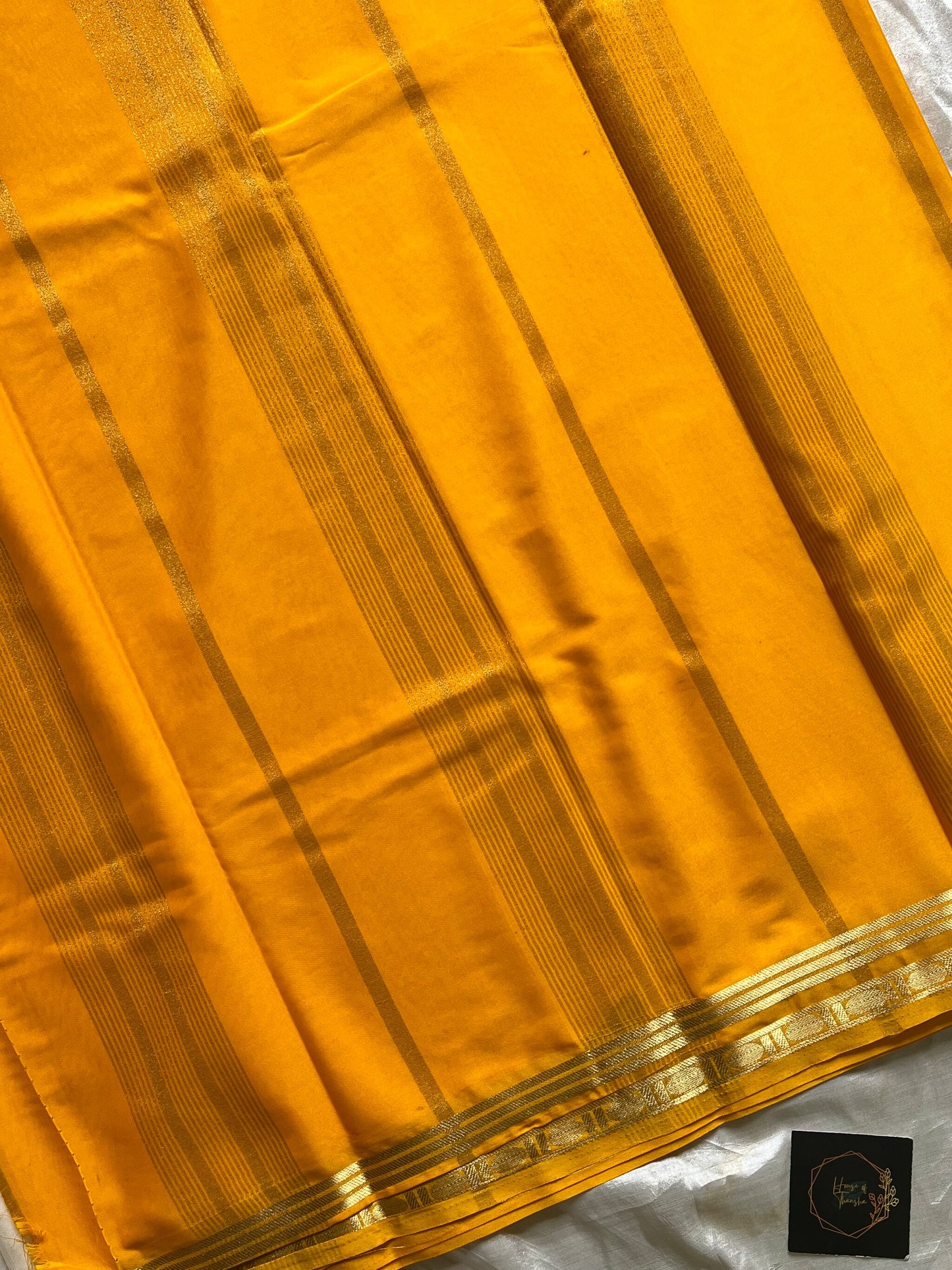 Mysore Glow | Semi Mysore Silk Saree – Cream White with Golden Zari Border | House of Thansha