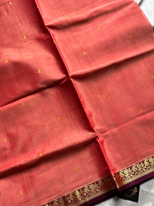 Vegan Silk Saree – Peach Handloom Art Silk
