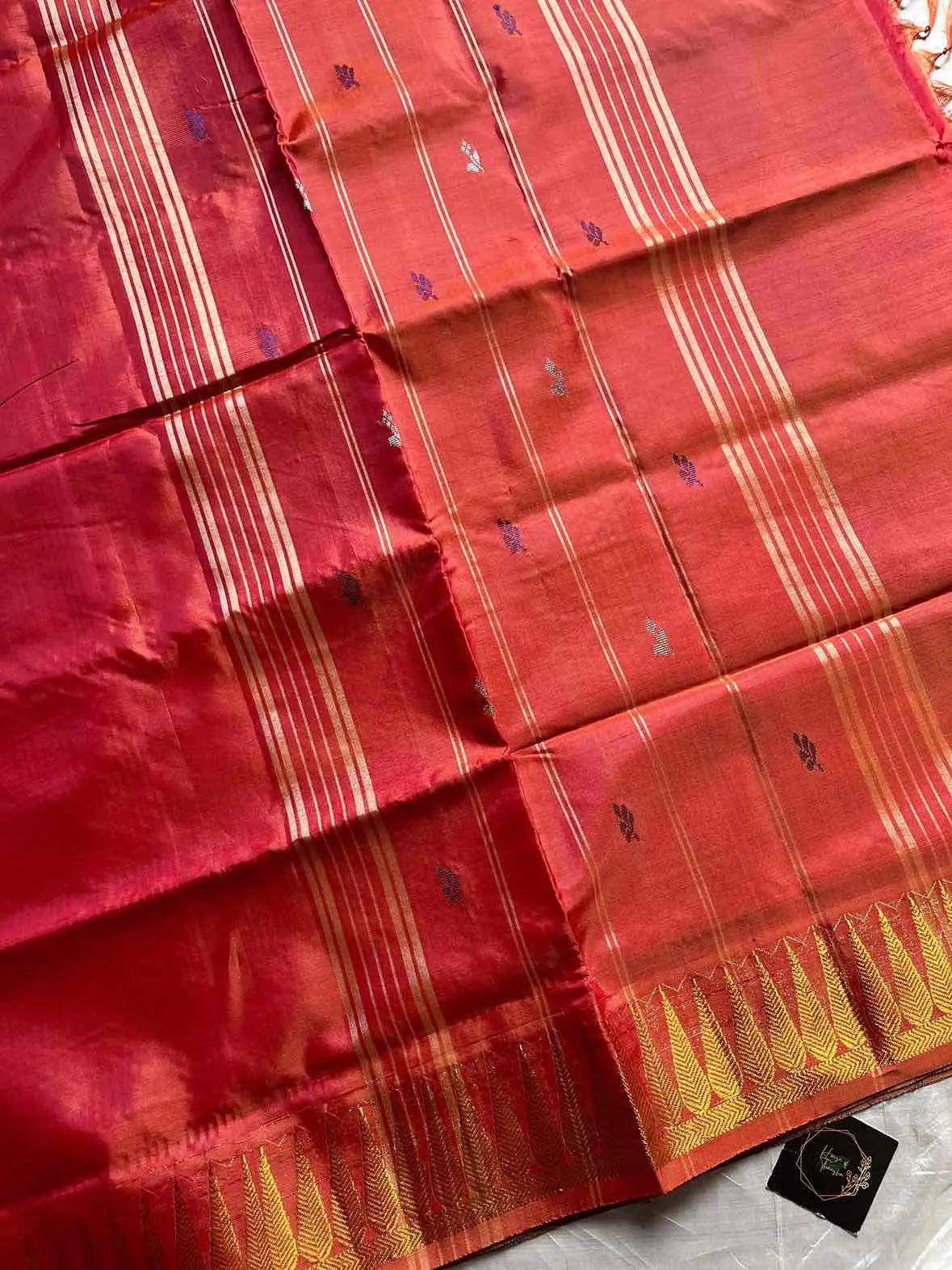 Handwoven vegan silk Chinnalampattu saree with rich zari borders from House of Thansha
