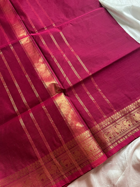 Magenta pink Chettinadu cotton saree with zari border and running blouse – Subtle Weaves by House of Thansha
