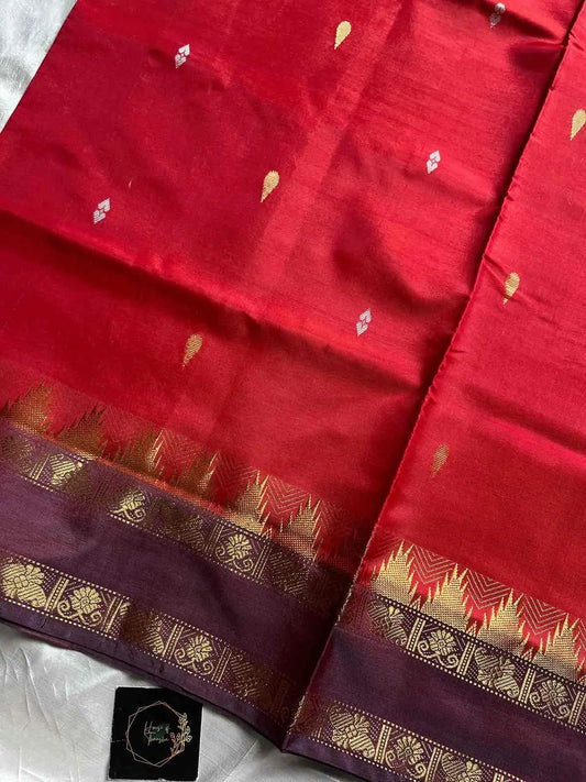 Handwoven vegan silk Chinnalampattu saree with rich zari borders from House of Thansha