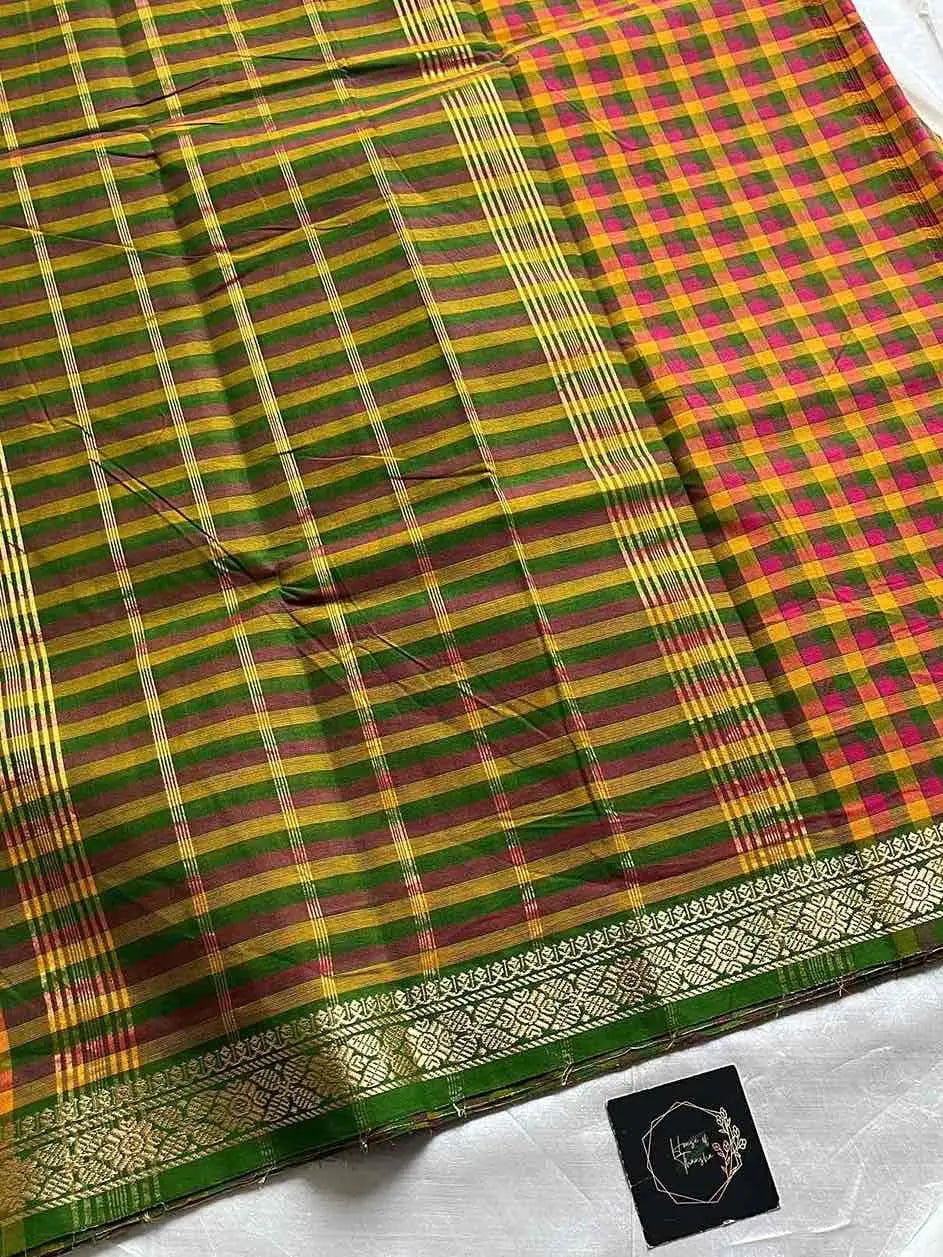 Paazhum pazhamum Kattam - Green Chettinadu Cotton Saree