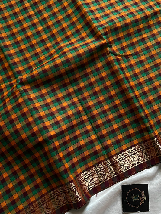 Paazhum pazhamum Kattam - Brown Chettinadu Cotton Saree