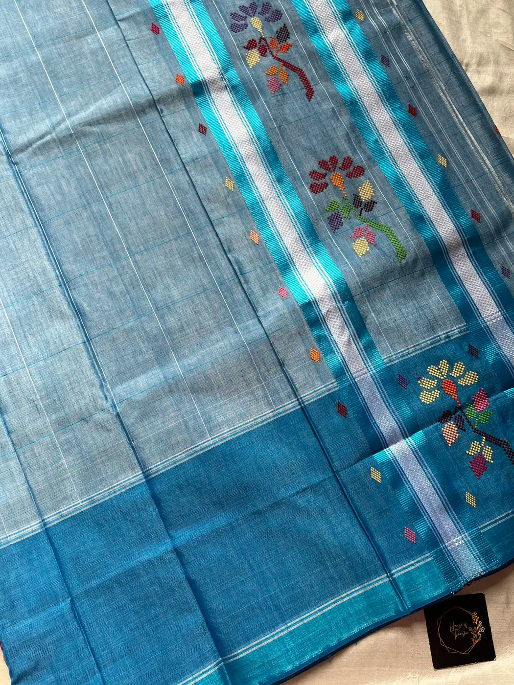 Chedibutta Saree - Handloom Vegan Art Silk - Blue