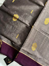 Vegan Silk Saree – Silver Smoke Plum Handloom Art Silk