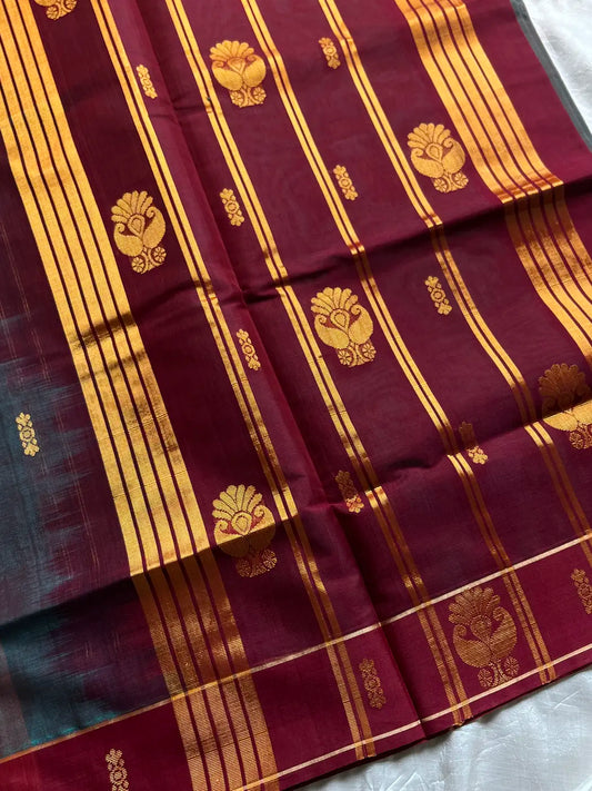 Vegan Silk Saree – Maroonish Green Handloom Art Silk
