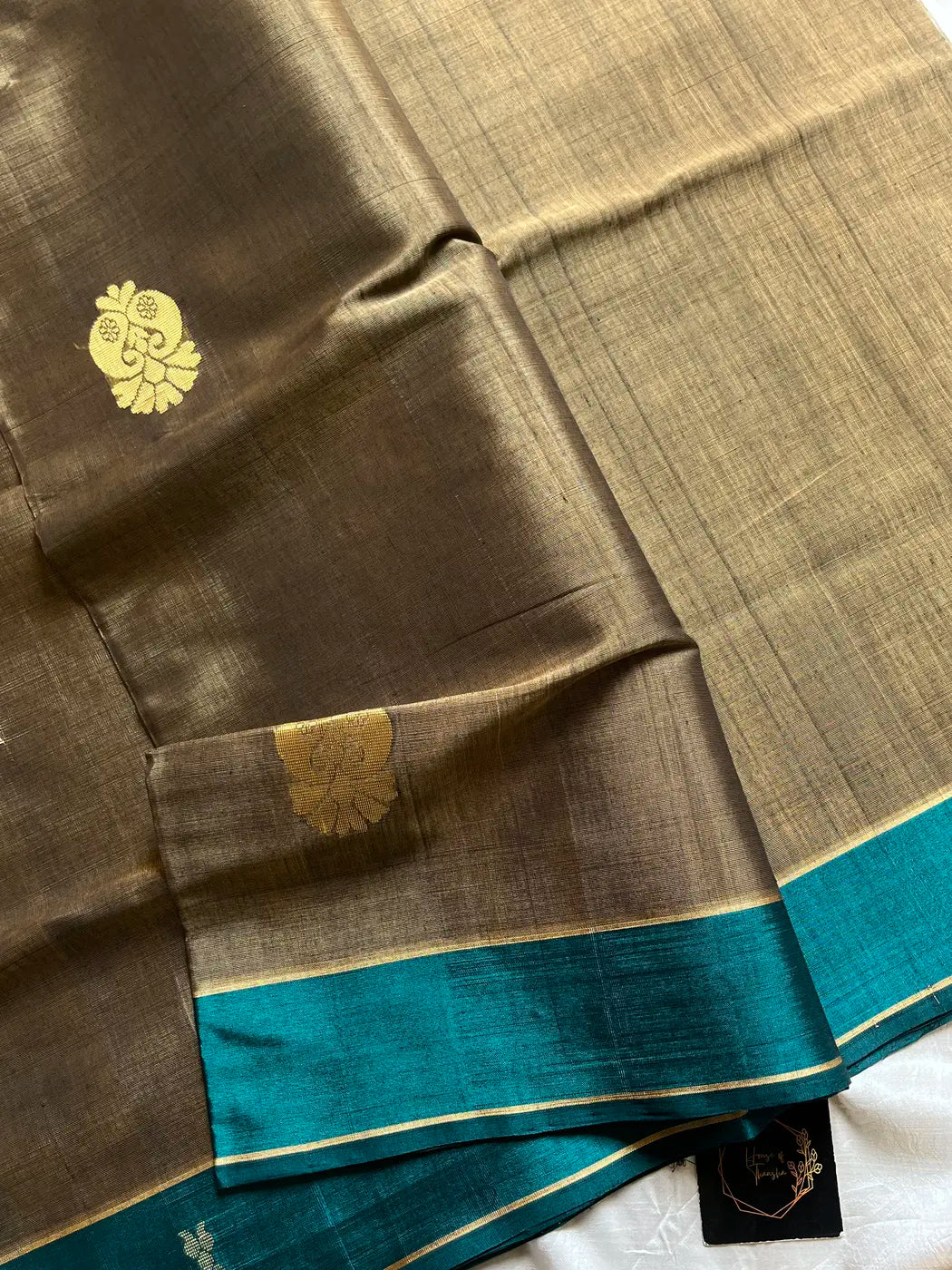 Vegan Silk Saree – Metallic Taupe Handloom Art Silk
