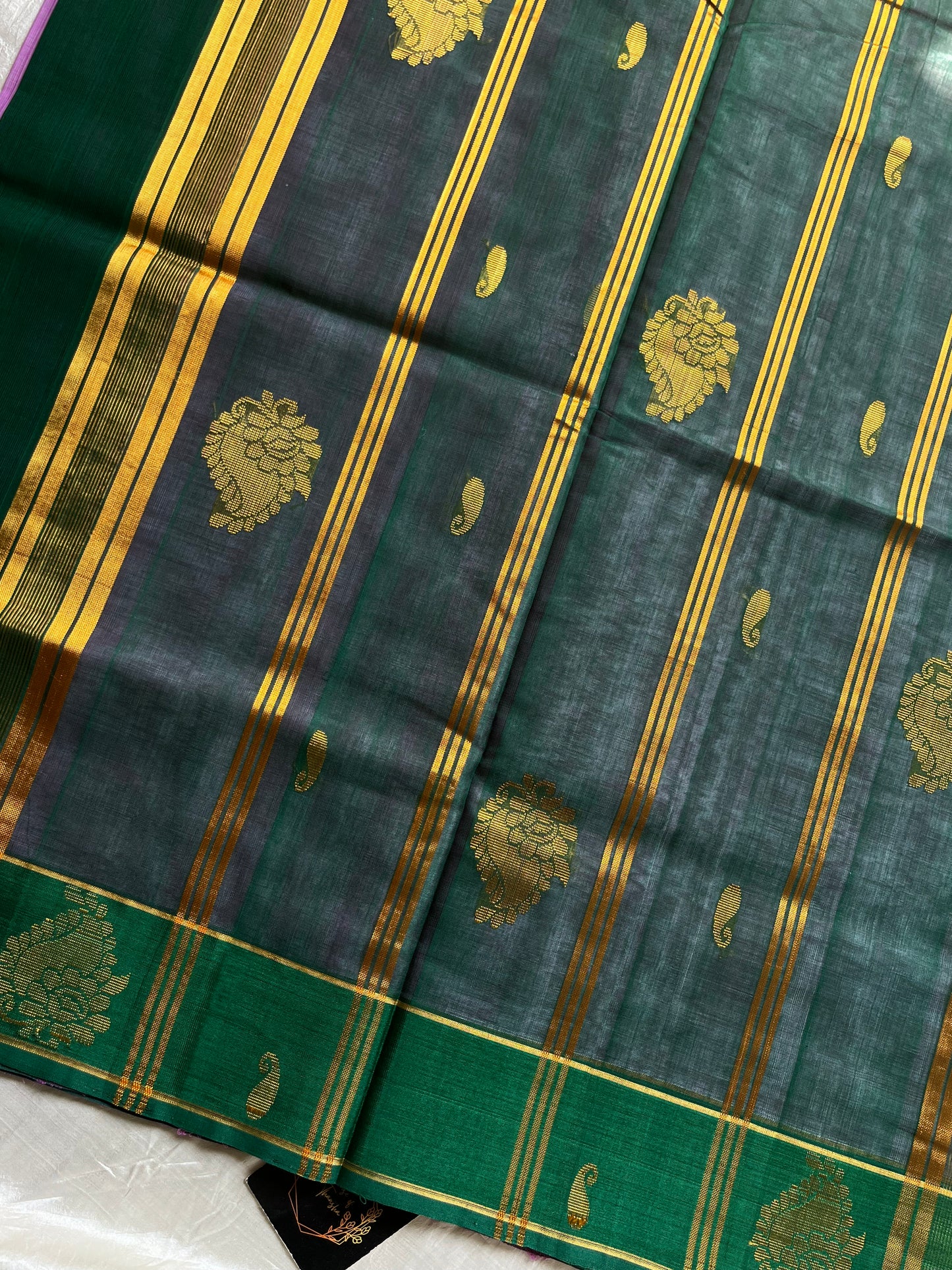 Vegan Silk Saree – Rose & Green Handloom Art Silk