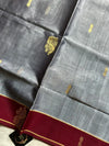 Vegan Silk Saree – Grey & Maroon Handloom Art Silk