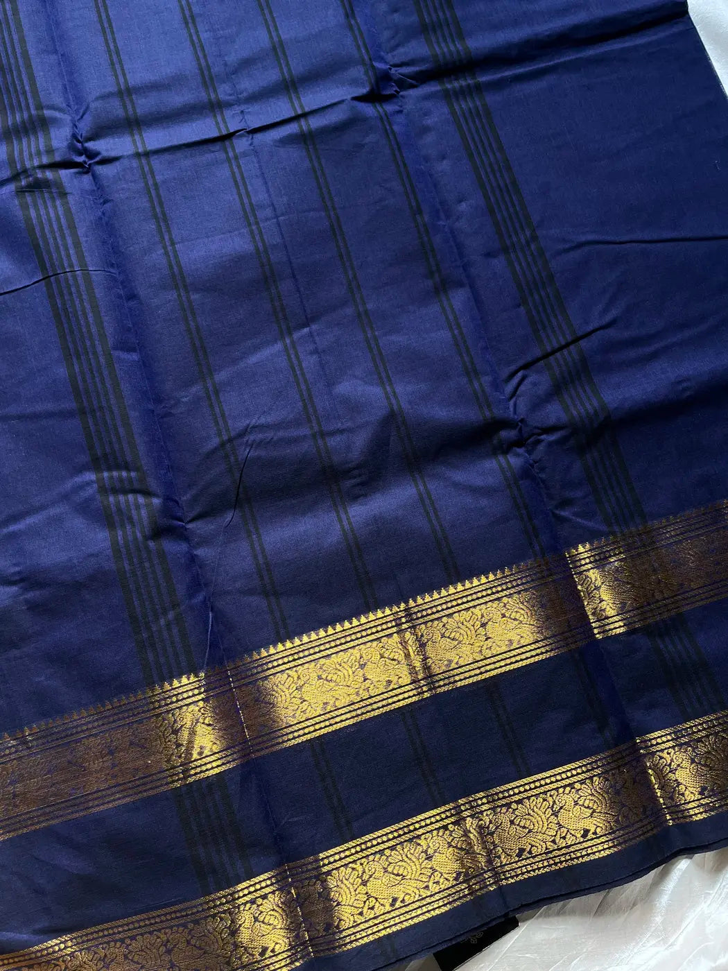 Subtle Weaves | Dark Blue Kanchi Cotton Saree