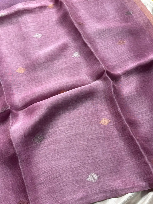 Handloom Silk Linen Saree - Pastel Lavender