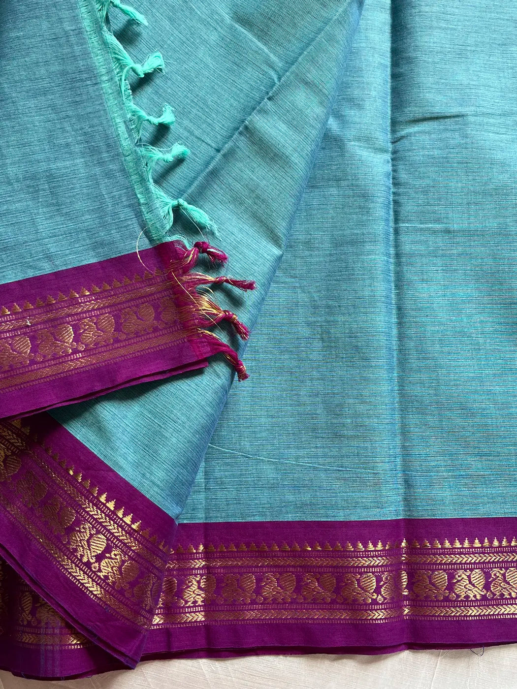 Minimal Border Edit - SkyBlue & Purple Kanchi Cotton Saree
