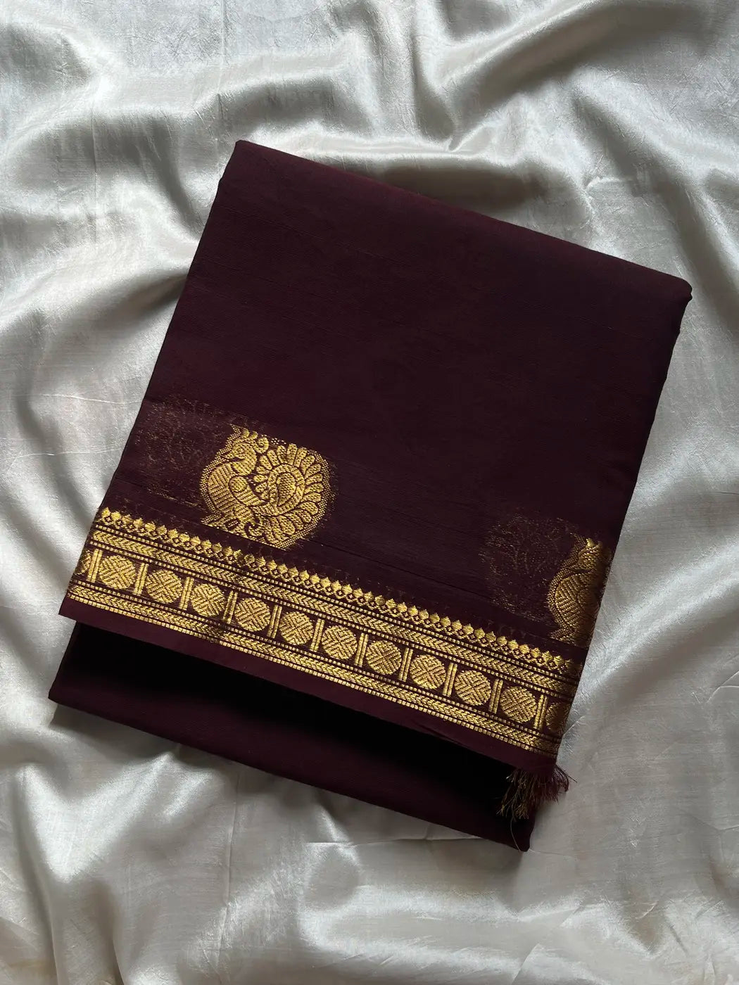 Minimal Border Edit - Dark Coffee Brown Kanchi Cotton Saree