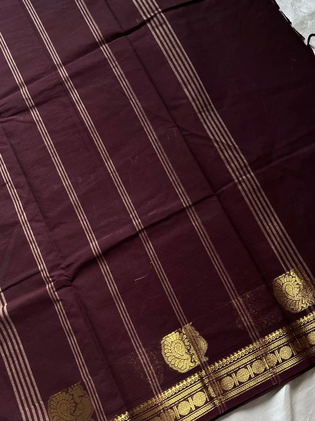 Minimal Border Edit - Dark Coffee Brown Kanchi Cotton Saree