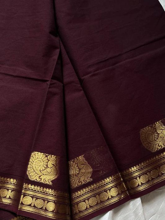 Minimal Border Edit - Dark Coffee Brown Kanchi Cotton Saree
