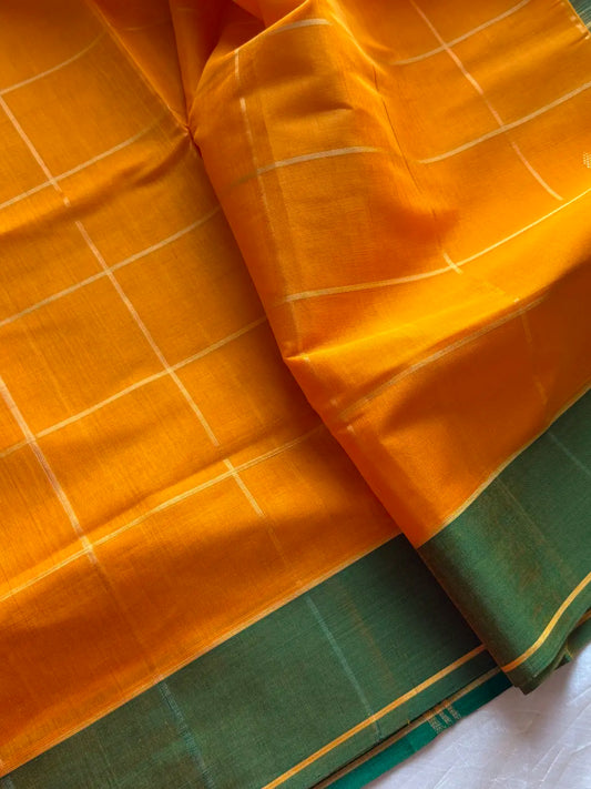 Vegan Silk saree – Yellow Checked Handloom Art Silk Saree
