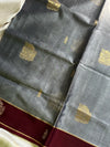 Vegan Silk Saree – Grey & Maroon Handloom Art Silk