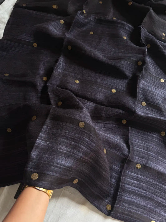Handloom Matka Silk Saree with Muslin Pallu - Black