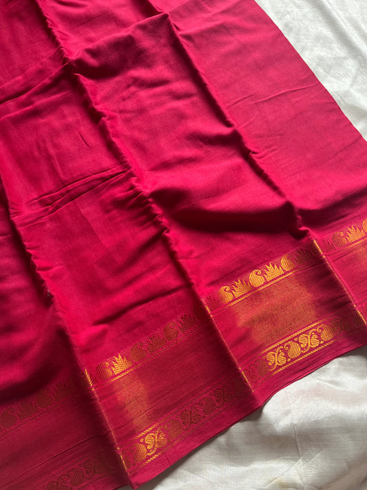 Pink plain Sungudi cotton saree with contrast blouse – House of Thansha
