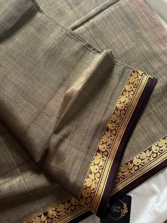 Vegan Silk Saree – Stone grey Handloom