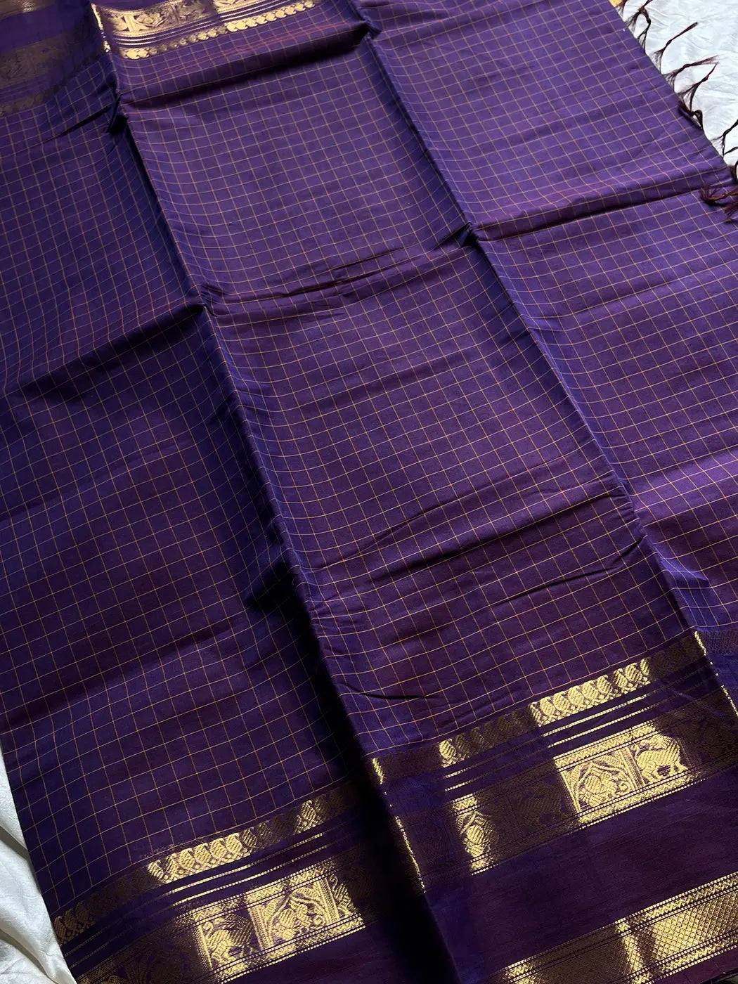 Kattam Edit – Purple Checked Chettinadu Cotton Saree