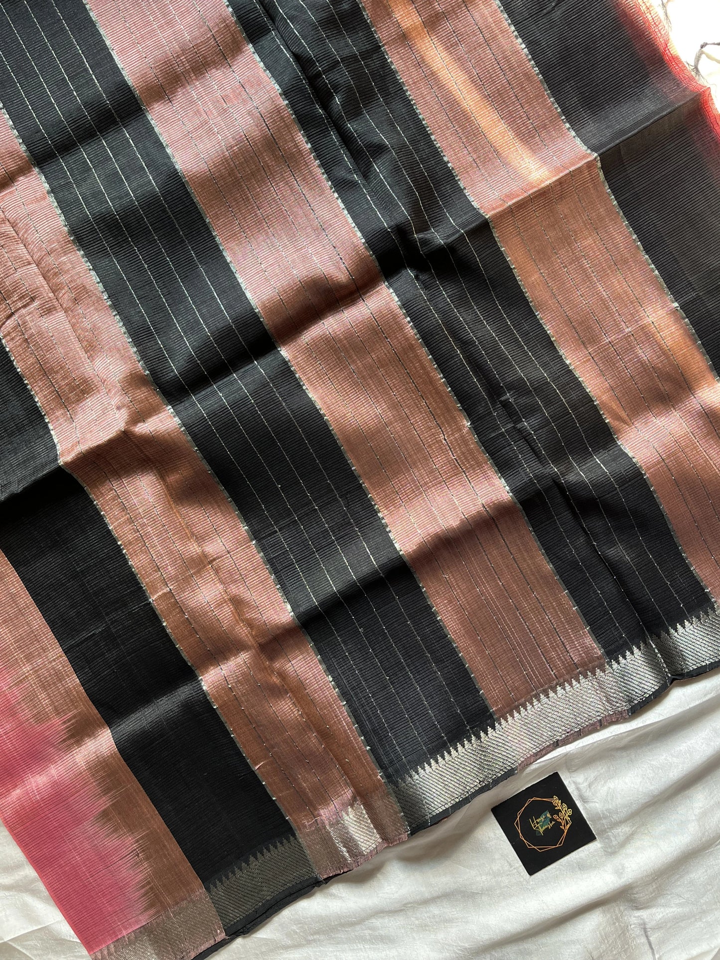 Peach Mangalagiri silk cotton saree with black Nizam border – Petal Smoke – House of Thansha