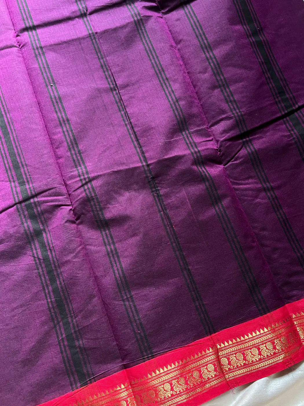 Minimal Border Edit - Dark Purple Kanchi Cotton Saree