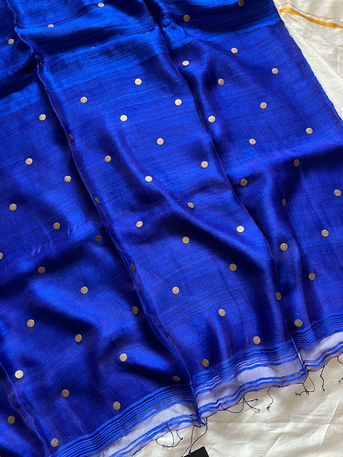 Royal blue matka silk saree with muslin pallu and gini weave – House of Thansha