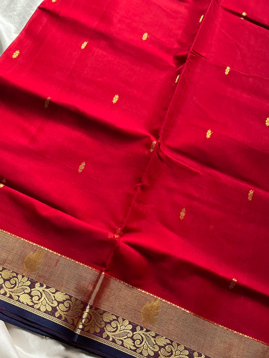Vegan Silk Saree – Red & Blue | Handloom