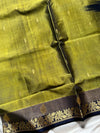 Vegan Silk Saree – Mehendi & Blue | Handloom