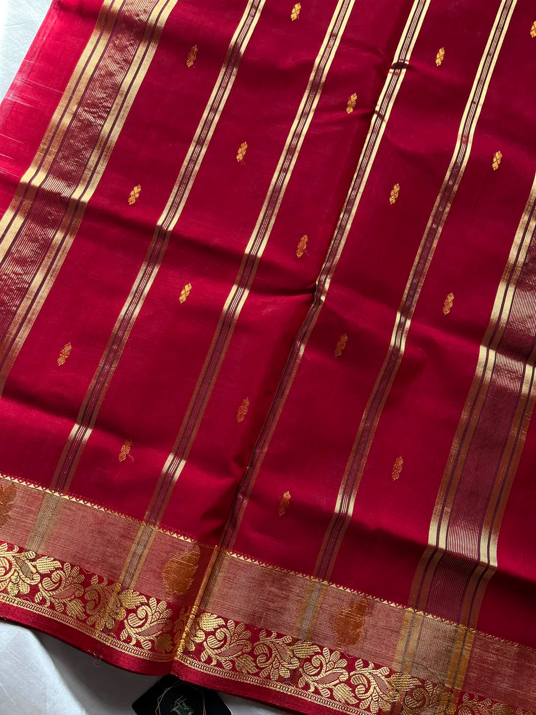 Vegan Silk Saree – Lavender & Red | Handloom