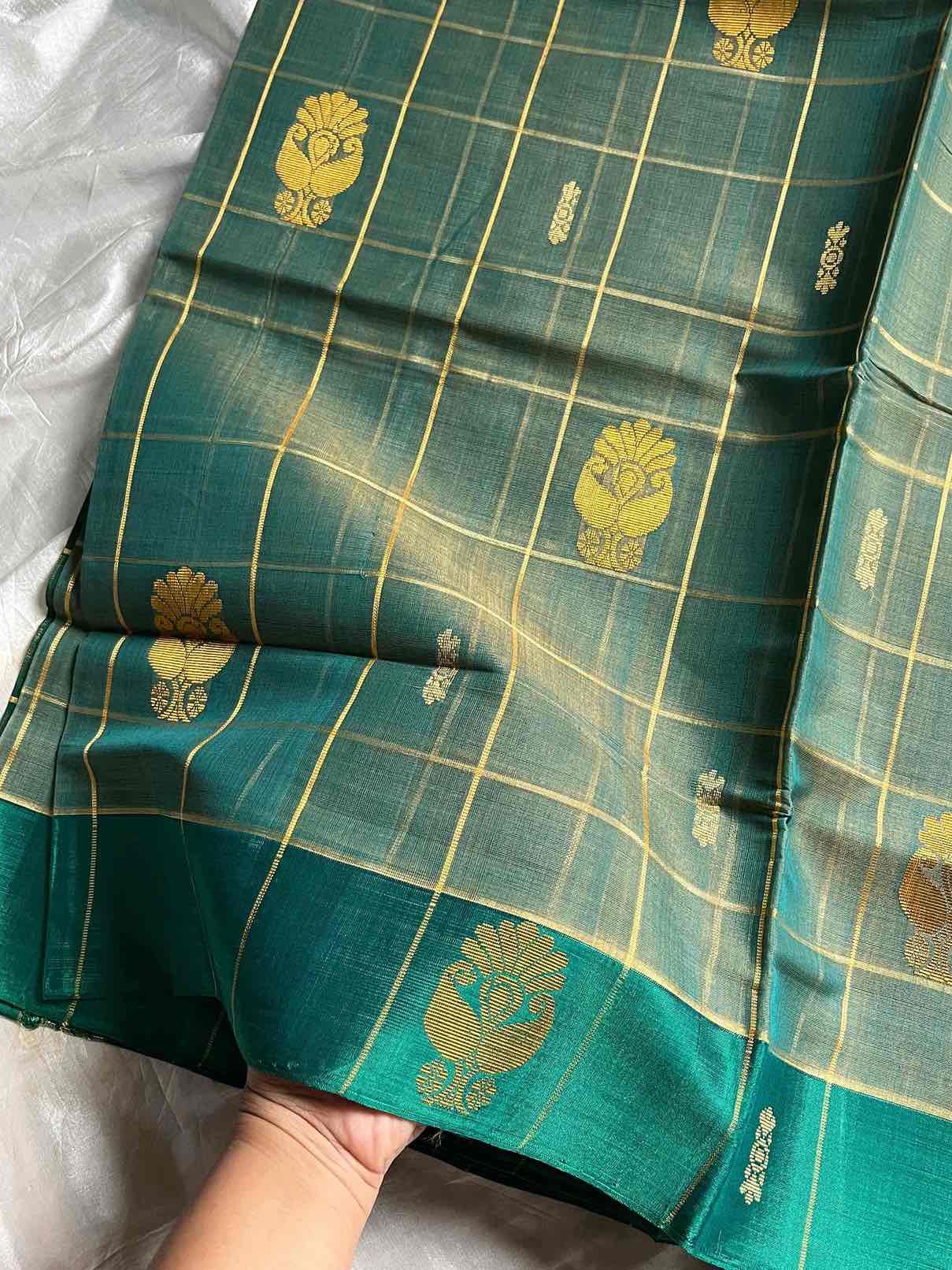 Vegan Weaves – Pastel blue Checked Handloom Art Silk Saree